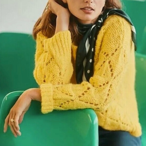 Anthropologie Alpaca Blend Sweater Women’s Size XS Sleeping on Snow Yellow Knit - Picture 3 of 12